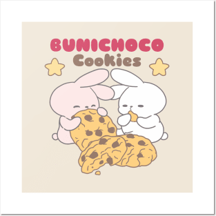 Two Cute Bunnies Enjoying Giant Chocolate Cookies Posters and Art